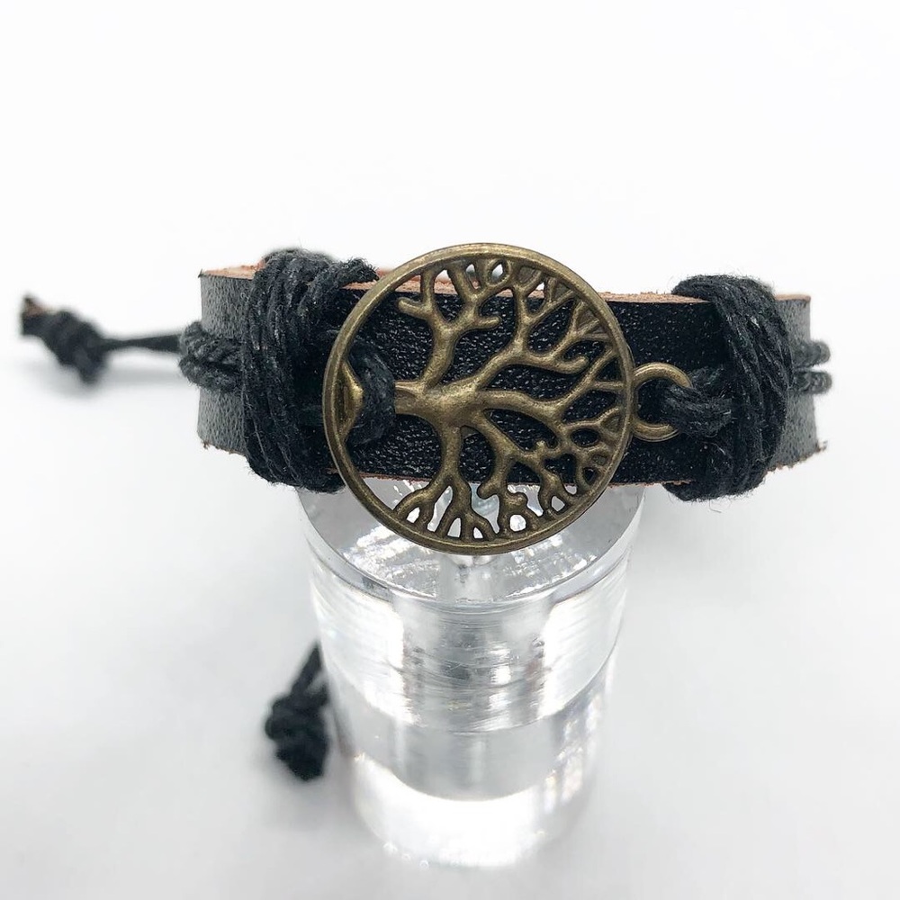 Black leather bracelet.